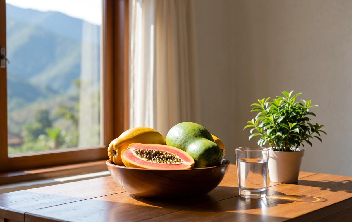 Mañana tranquila con frutas tropicales